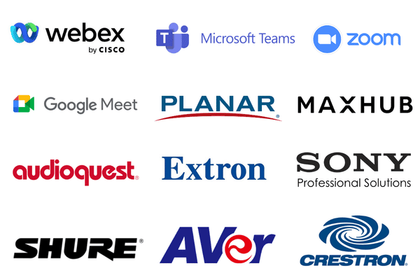 webex, zoom. google meet, microsoft teams, crestron, extron, planar, aver, sony professional